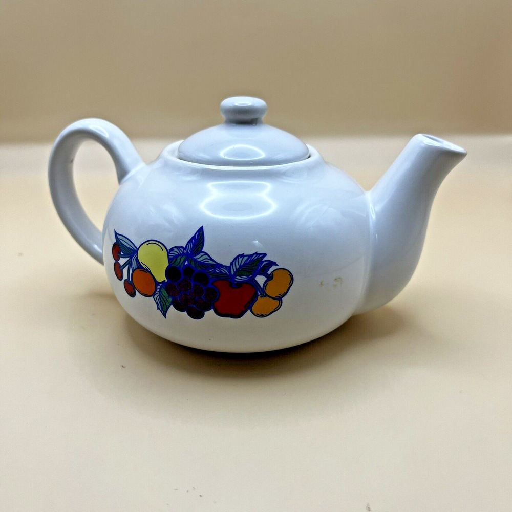 Vintage Cottagecore‎ Boho Betallic Fruit Design Small White Tea Pot